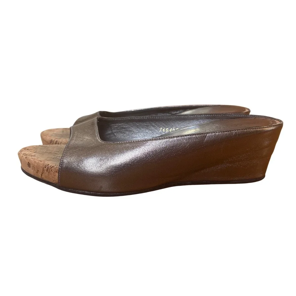 Costablanca‎ Wedge Sandals Women Bronze Metallic Leather Cork Peep Toe SIZE 8M